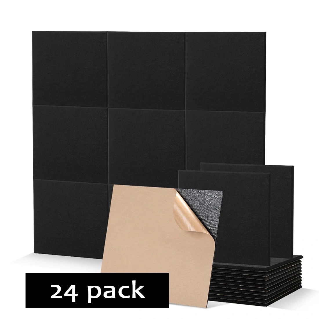 12/24 Pack Acoustic Wall Panel Tiles Black Self Adhesive Sound Proofing Foam for Studio Insulation