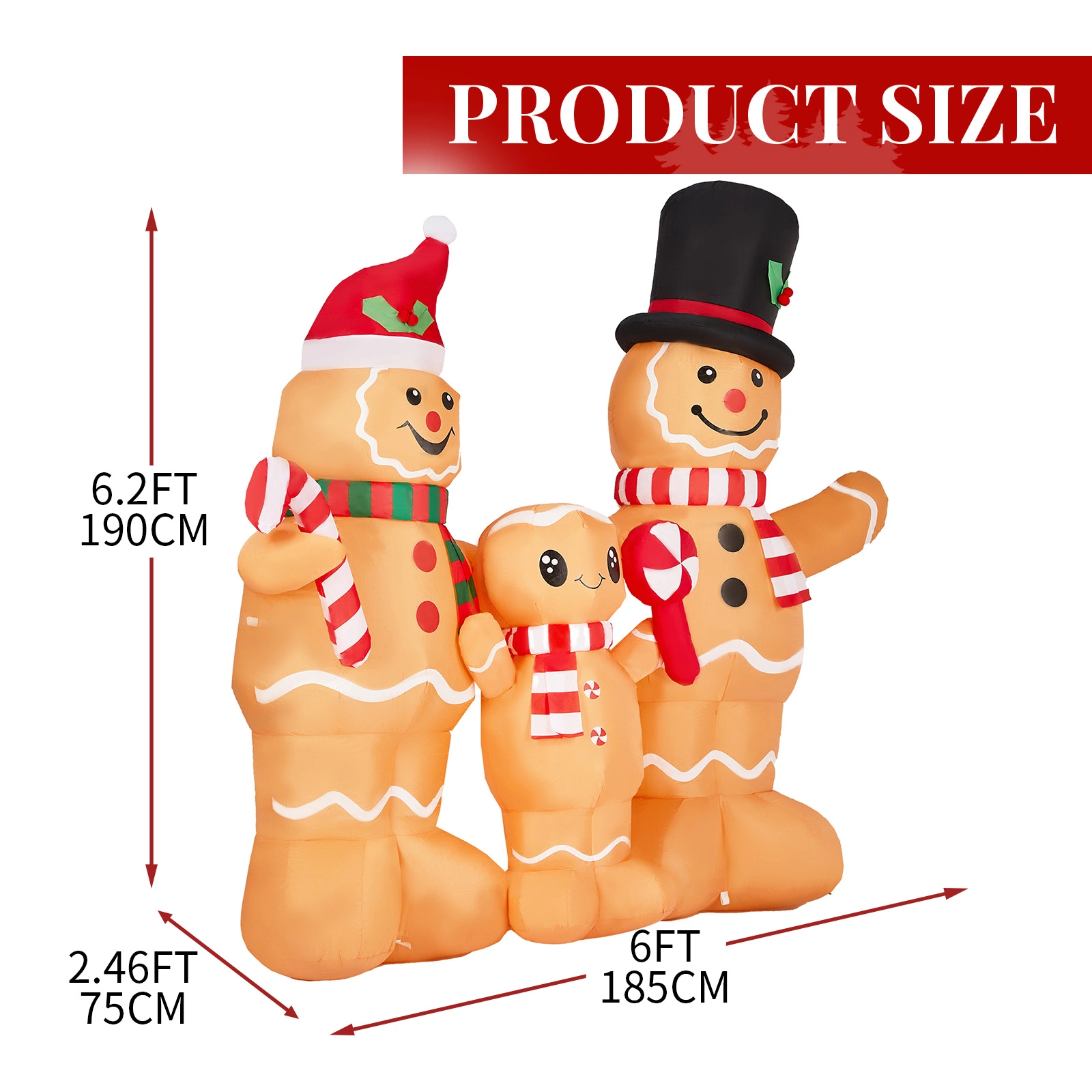 9M LED Lighted Inflatable Gingerbread Man Family Christmas Yard Decoration, Blow Up Holiday Lawn Decor for Front Yard, Party, Garden view 2