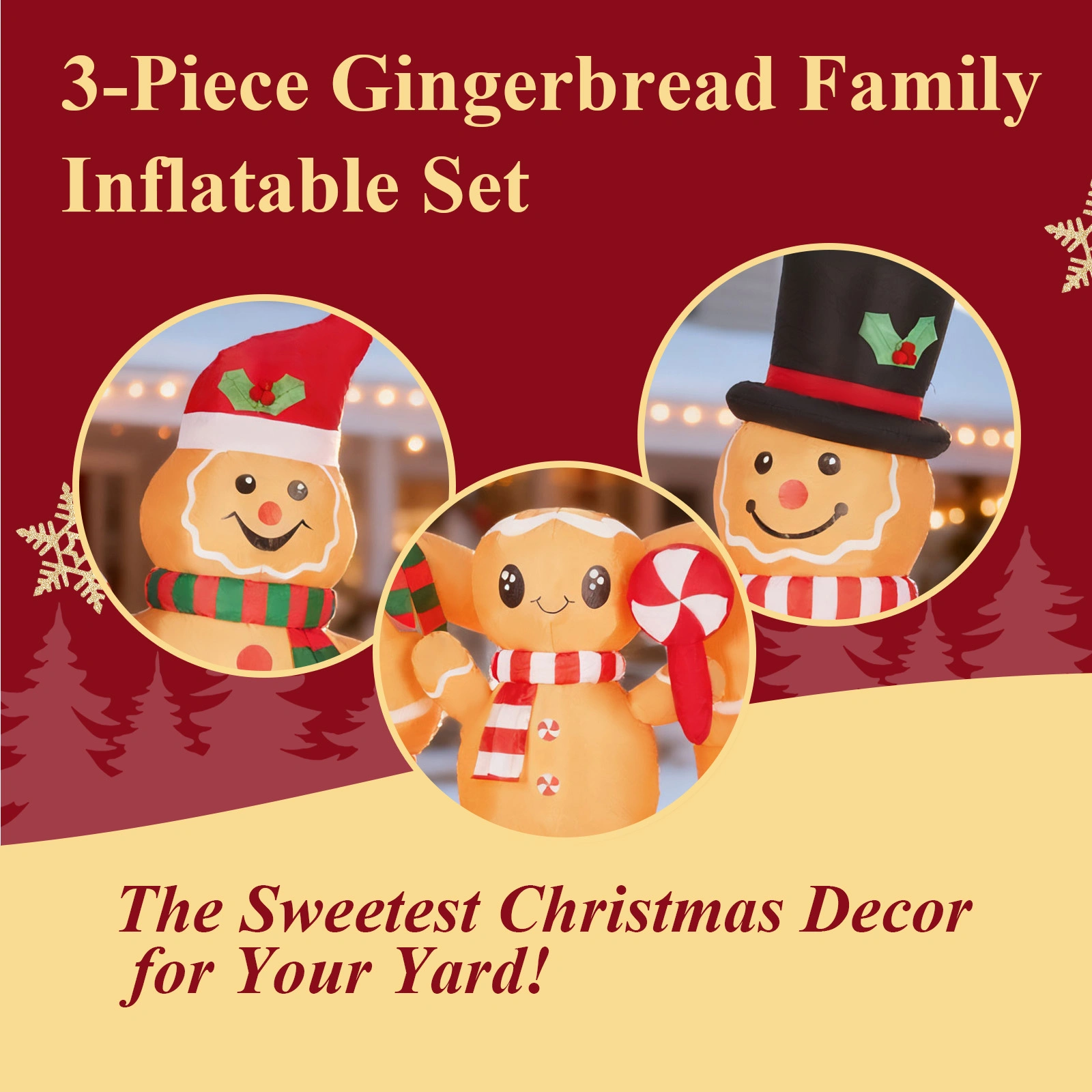 9M LED Lighted Inflatable Gingerbread Man Family Christmas Yard Decoration, Blow Up Holiday Lawn Decor for Front Yard, Party, Garden view 4