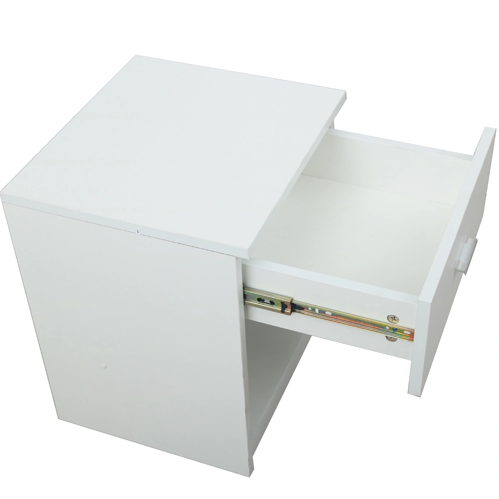 White 1-Drawer Nightstand Bedside Cabinet Table with Metal Handle