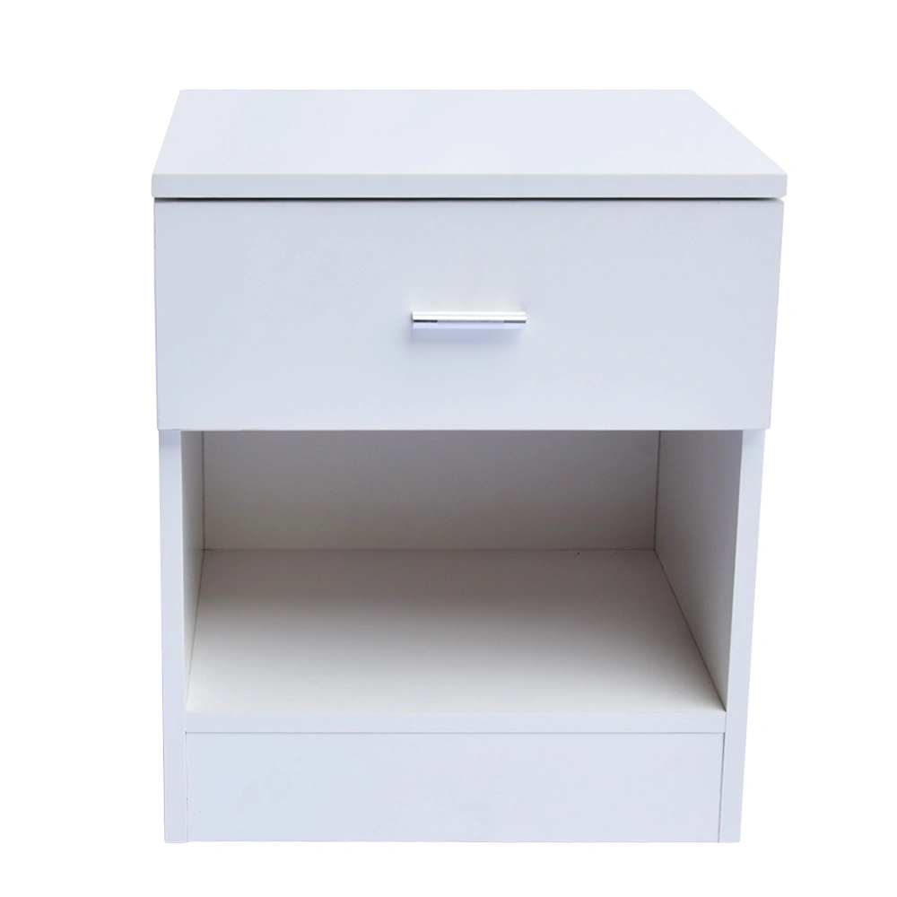 White 1-Drawer Nightstand Bedside Cabinet Table with Metal Handle view 2