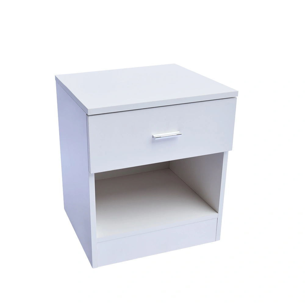 White 1-Drawer Nightstand Bedside Cabinet Table with Metal Handle view 3