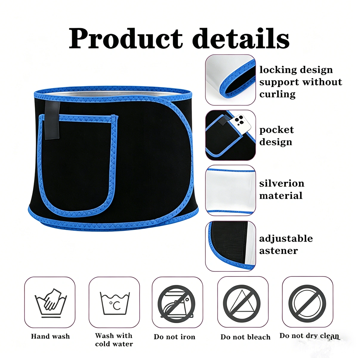 Waist Trainer Belt Body Shaper Weight Loss Girdle w/ Phone Pocket Blue Black Silver US Logistics USPS.TK/TMEU Self-pickup view 4