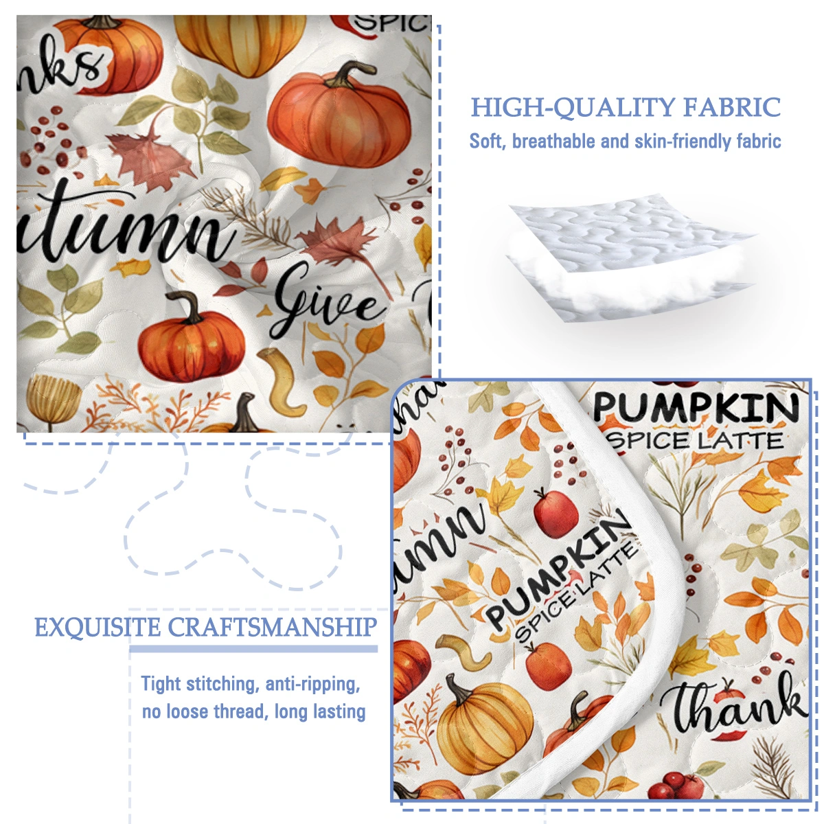 Pumpkin Autumn Leaves Quilt Set 3 Piece Queen Size All Season Bed view 4