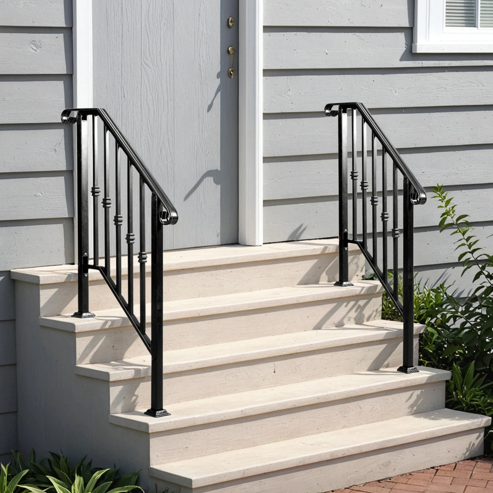 Matte Black Outdoor 2-Step Iron Handrail view 11