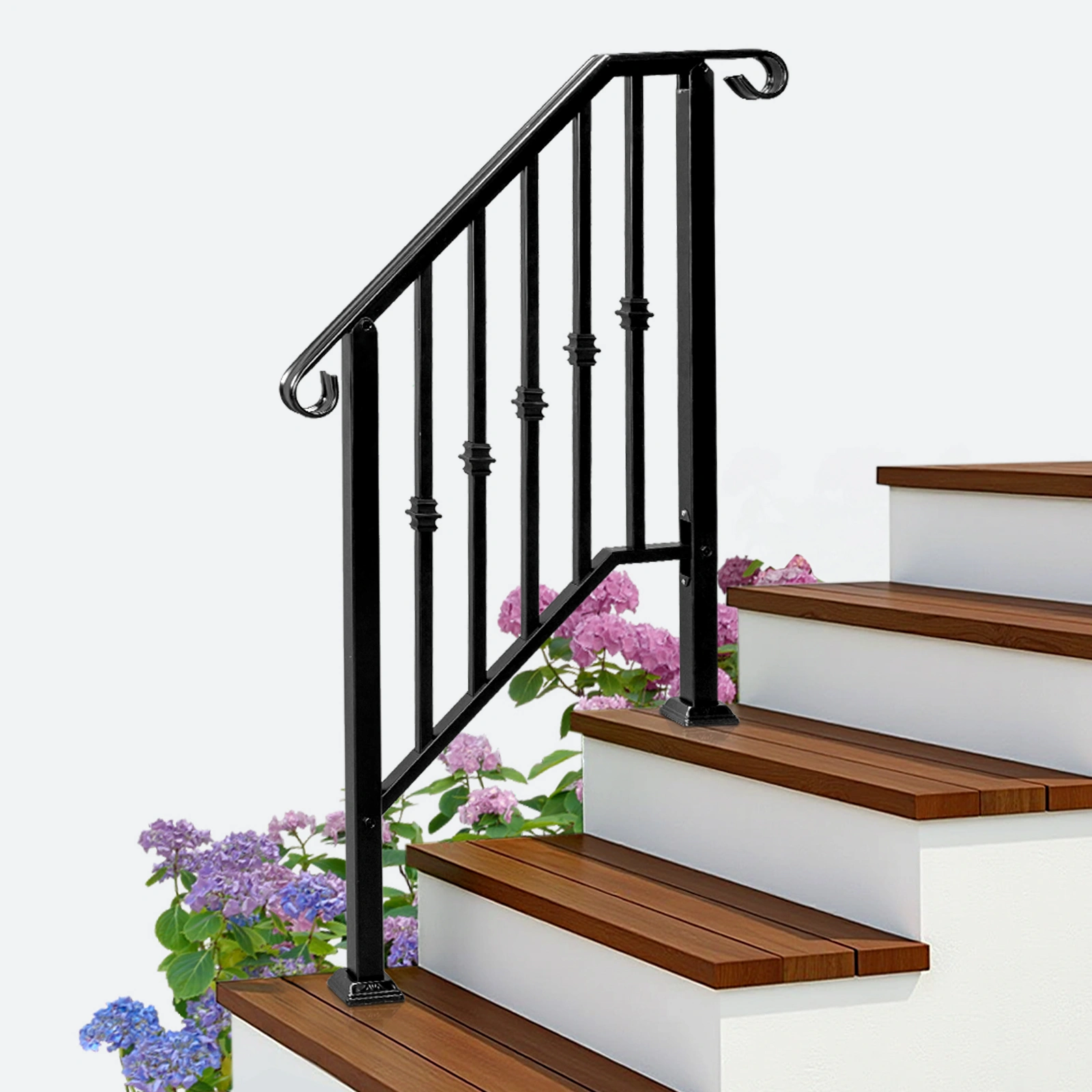 Matte Black Outdoor 2-Step Iron Handrail view 9