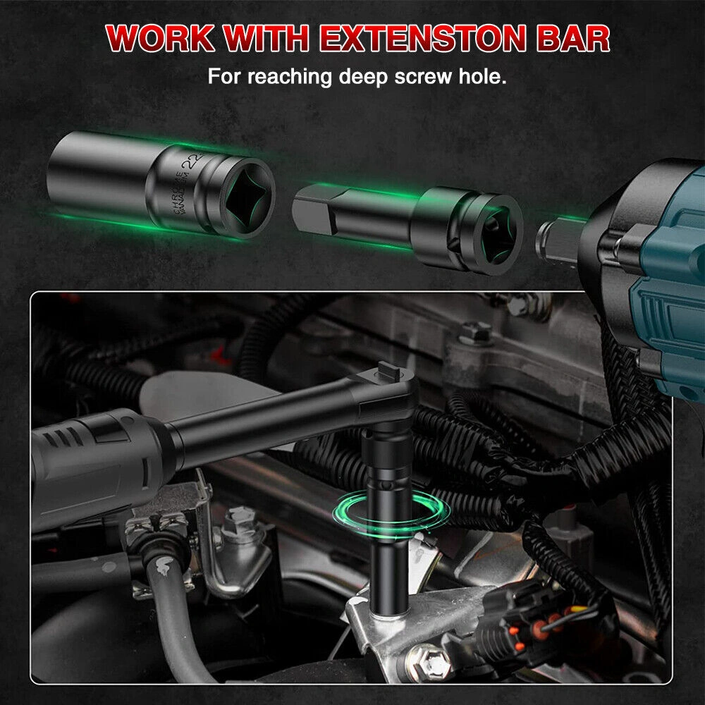 10-Piece Deep Impact Socket Set 1/2" Drive Long Reach Thin Wall Metric Sockets 10-24mm view 2