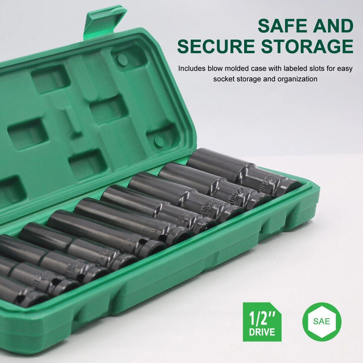 10-Piece Deep Impact Socket Set 1/2" Drive Long Reach Thin Wall Metric Sockets 10-24mm view 3