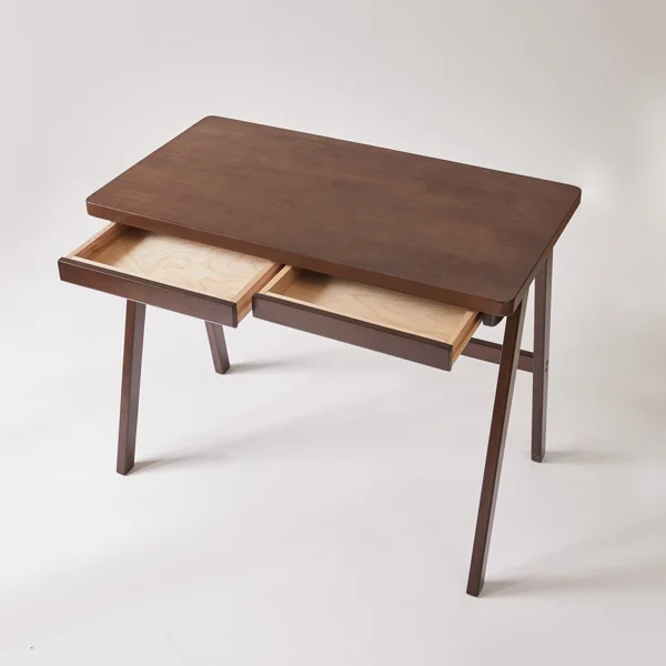 100% Solid Rubber Wood Computer Desk, Retro Walnut Writing Desk with Drawer, Sturdy A-Frame Leg, 39.37"×21.65", 0.71" Standard Thick Home Office Study Table view 5
