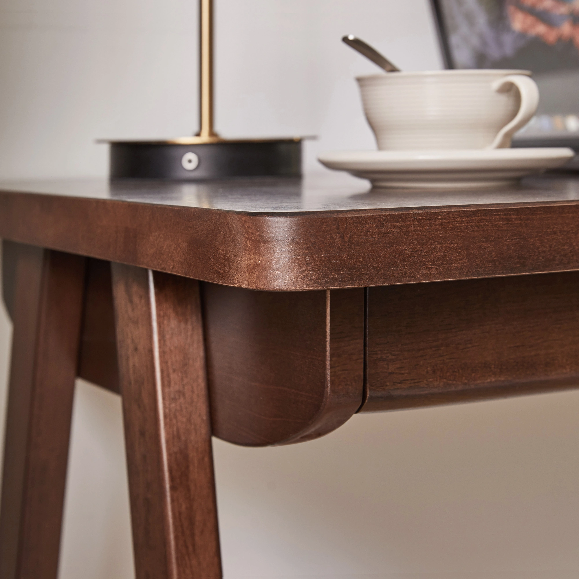 100% Solid Rubber Wood Computer Desk, Retro Walnut Writing Desk with Drawer, Sturdy A-Frame Leg, 39.37"×21.65", 0.71" Standard Thick Home Office Study Table view 8