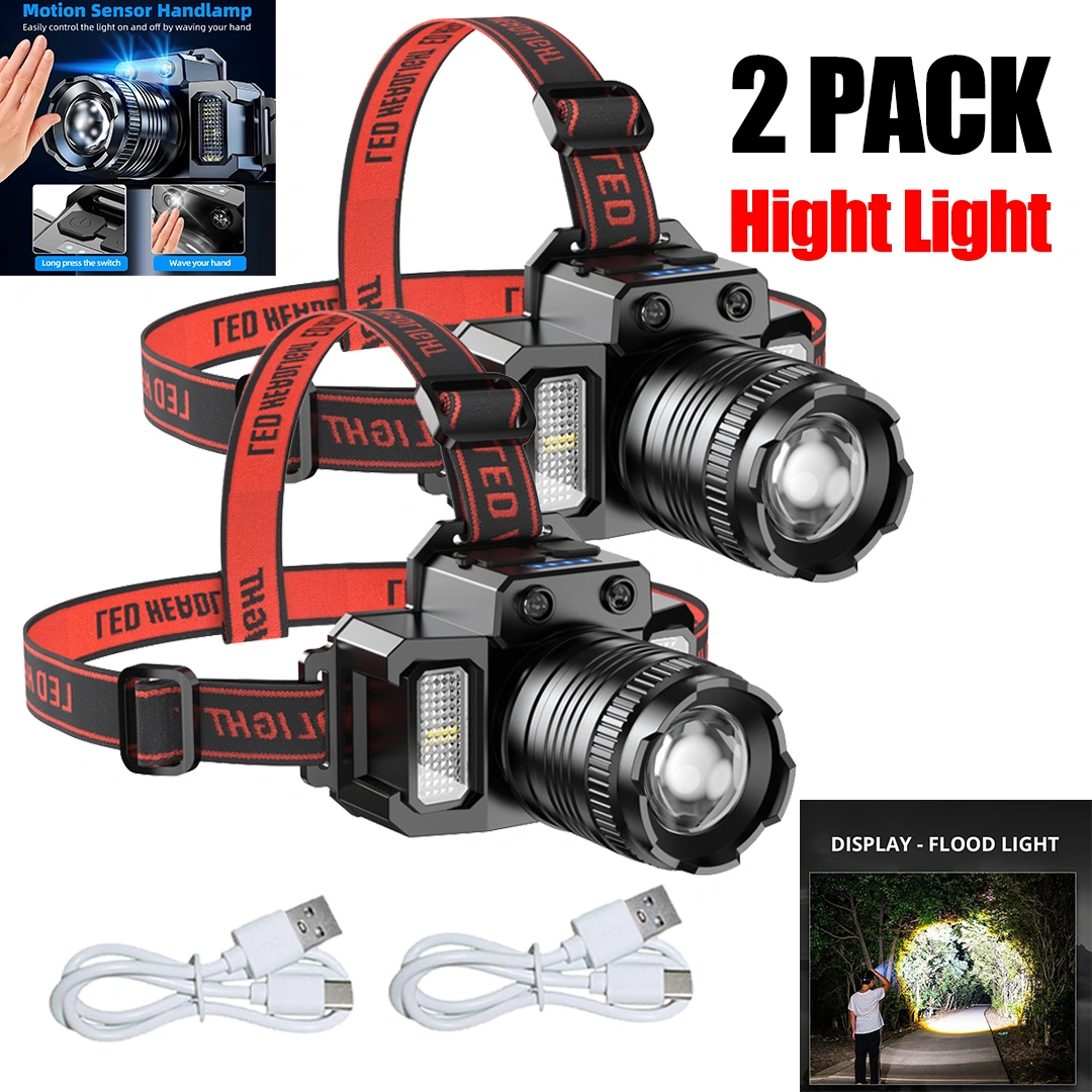 Motion Sensor LED Headlamp 5 Modes, USB Rechargeable Headlight for Camping Hiking Running
