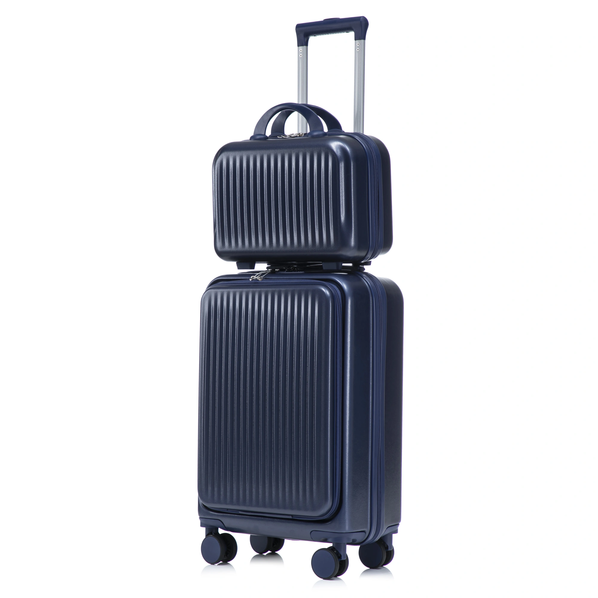 2 Piece ABS Spinner Luggage Set 14" Cosmetic Case & 20" Carry-On, Combo Lock, Front Opening Design, Navy