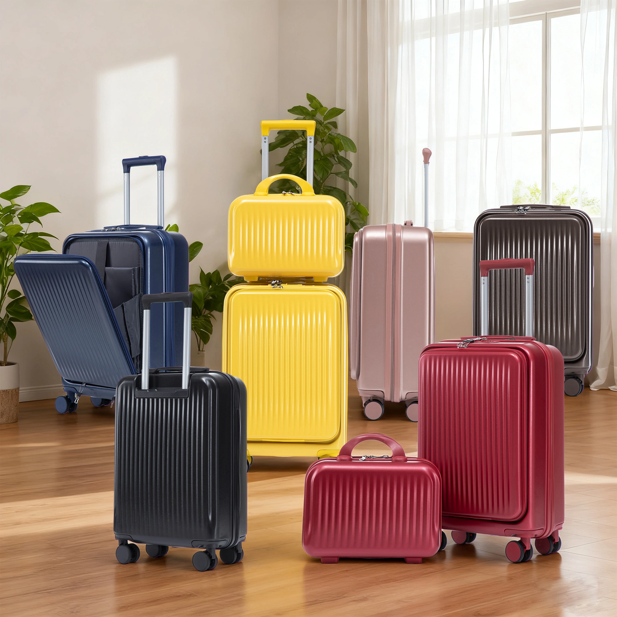 2 Piece ABS Spinner Luggage Set 14" Cosmetic Case & 20" Carry-On, Combo Lock, Front Opening Design, Navy view 26
