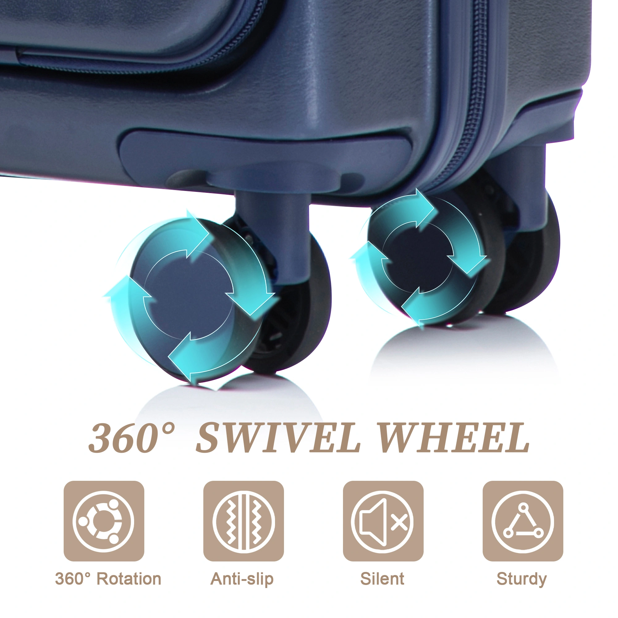 2 Piece ABS Spinner Luggage Set 14" Cosmetic Case & 20" Carry-On, Combo Lock, Front Opening Design, Navy view 4