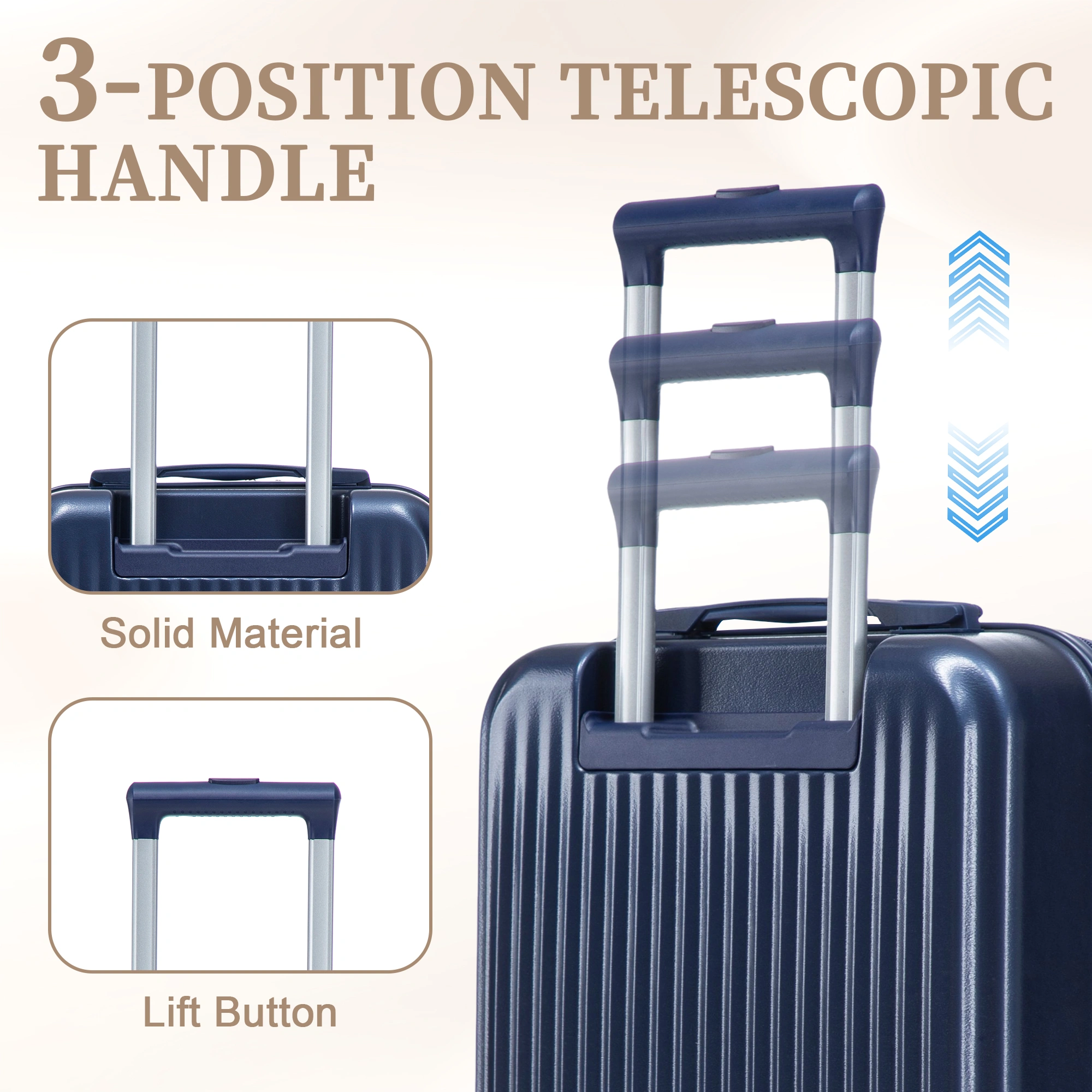 2 Piece ABS Spinner Luggage Set 14" Cosmetic Case & 20" Carry-On, Combo Lock, Front Opening Design, Navy view 5