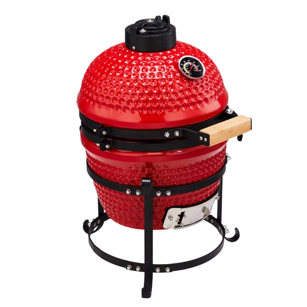 13-inch Portable Ceramic Charcoal Grill with Grill Stand, Stainless Steel Cooking Grate, Heat Deflectors and Ash Tool for Outdoor Cooking and Camping, Red view 3