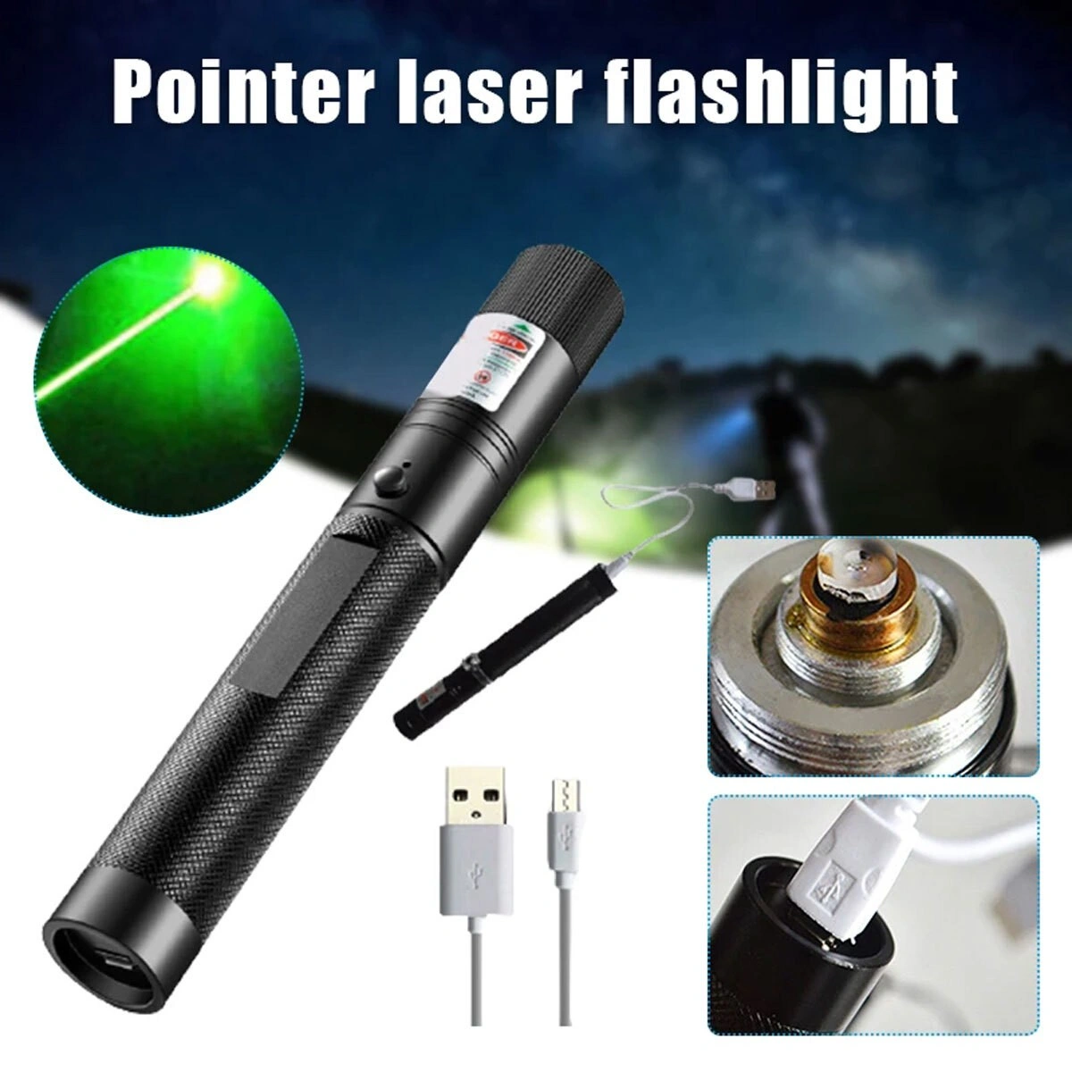 2 Pack USB Rechargeable 532nm Green Laser Pointer Pen, Astronomy Star Beam, Includes USB Charging Cable view 4