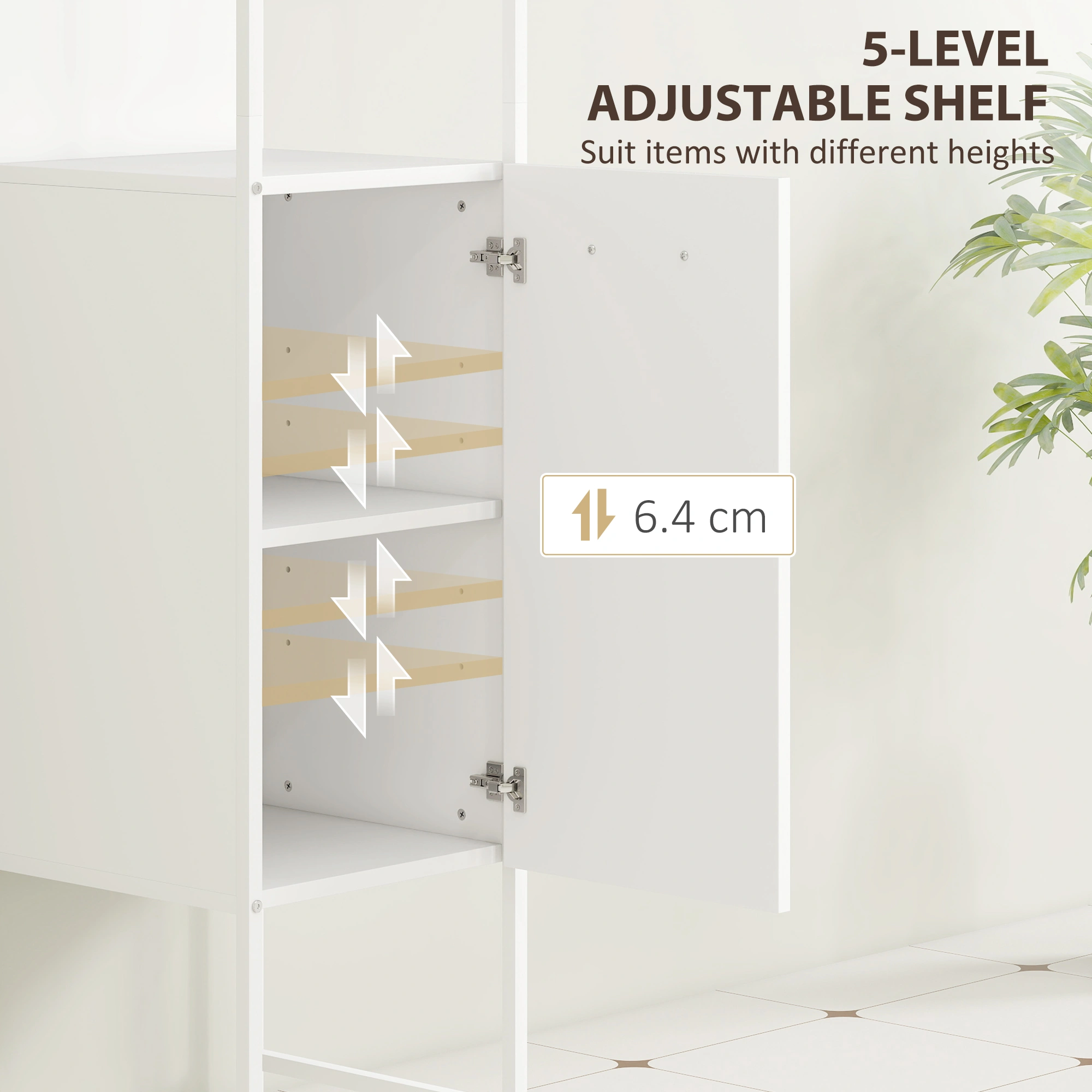 White Bathroom Storage Cabinet, Freestanding Vanity Organizer with Doors & Shelves, Space-Saving Bath Cube view 2