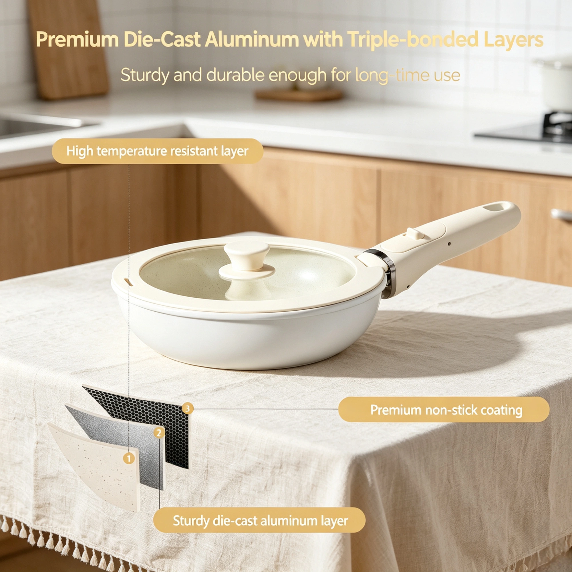 19-piece aluminum cookware set five pots, two lids, detachable handles view 5