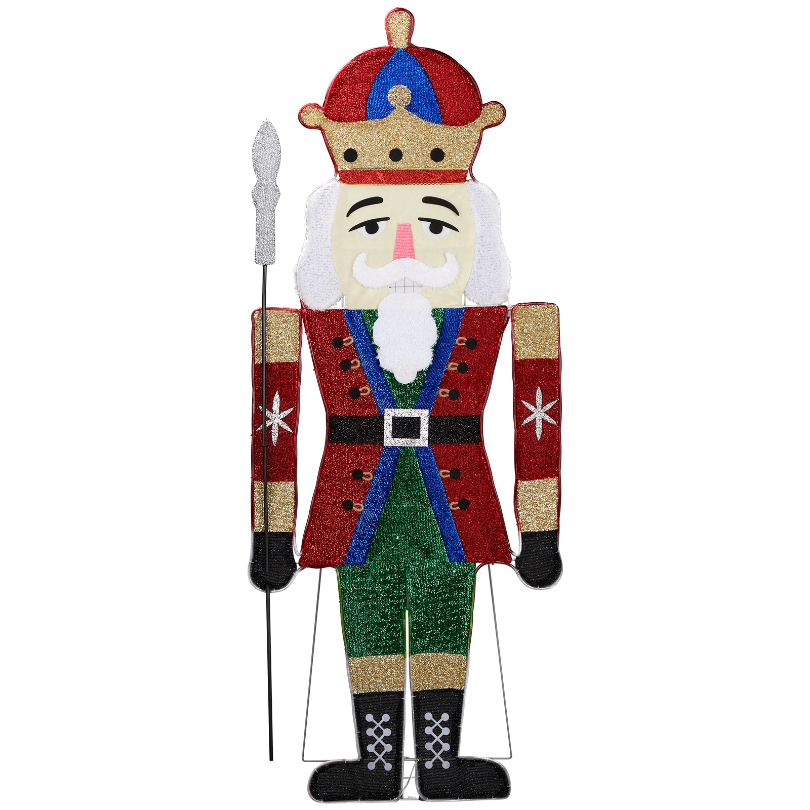Lighted Nutcracker Christmas Yard Decor, 2D Soldier with 162 LED Warm White Lights, Stakes, Outdoor Indoor Holiday Decor