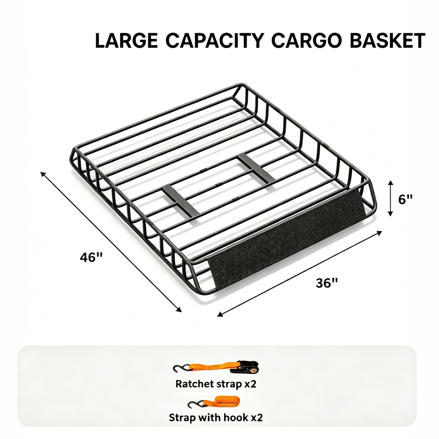 250LBS Roof Rack 46x36x6 inch Cargo Carrier with 4 Heavy Duty Straps Universal Fit for SUVs, Cars, Vans view 2