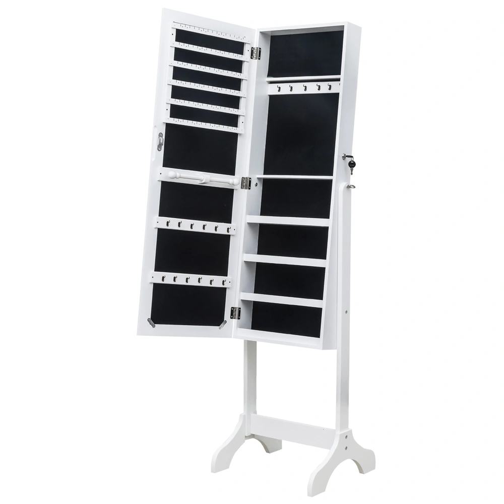 White Wooden Floor Standing Jewelry Cabinet - 4 Layer Shelf Adjustable Mirror Storage view 3