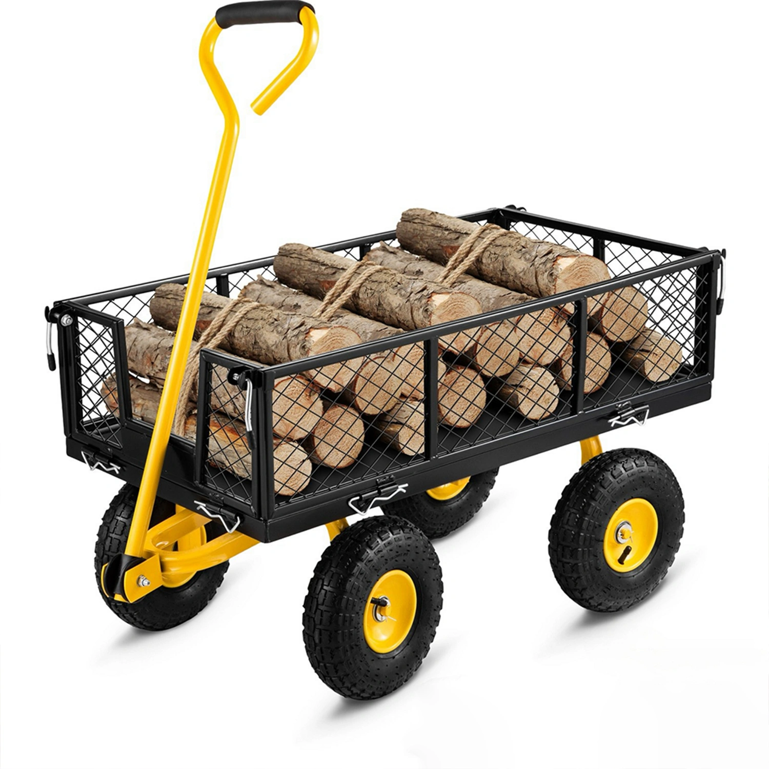 1100lb Heavy Duty Steel Garden Cart, Utility Wagon with Removable Sides and Rotating Handle, Outdoor Wagon for Garden Farm Yard