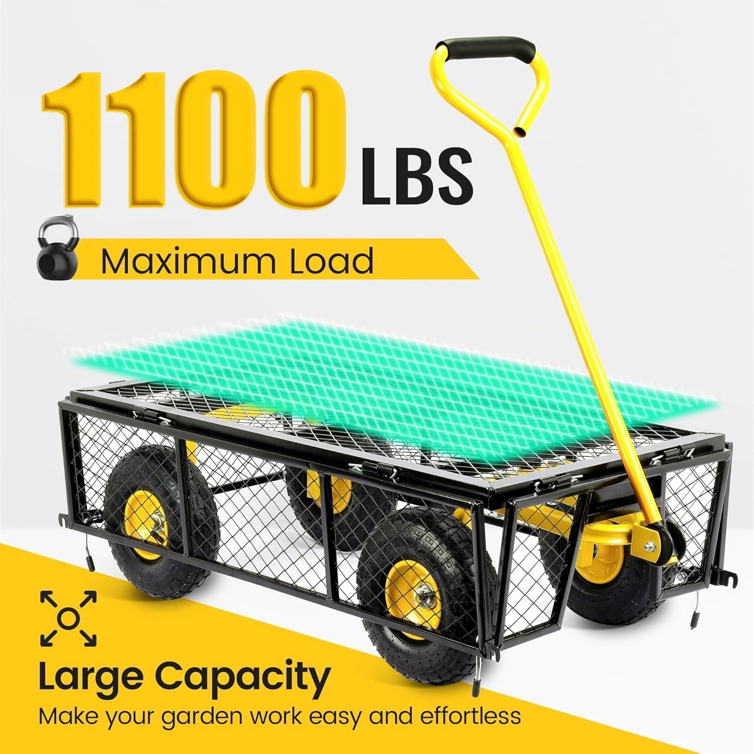 1100lb Heavy Duty Steel Garden Cart, Utility Wagon with Removable Sides and Rotating Handle, Outdoor Wagon for Garden Farm Yard view 3