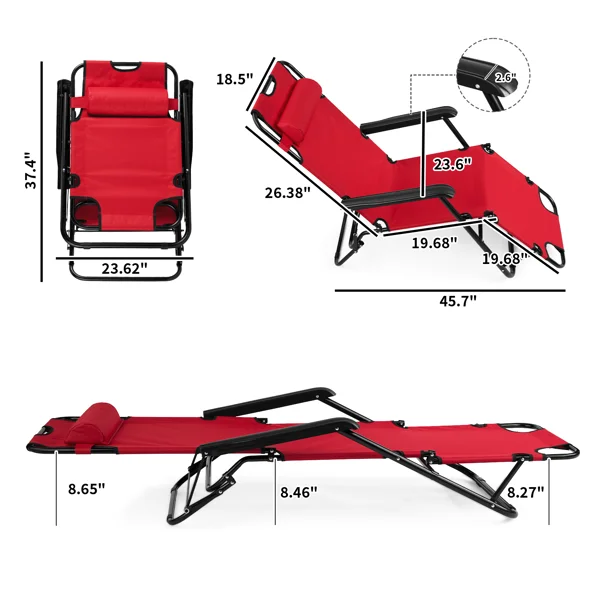 Portable Dual Purposes Extendable Folding Reclining Chair Red view 4