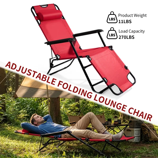 Portable Dual Purposes Extendable Folding Reclining Chair Red view 5