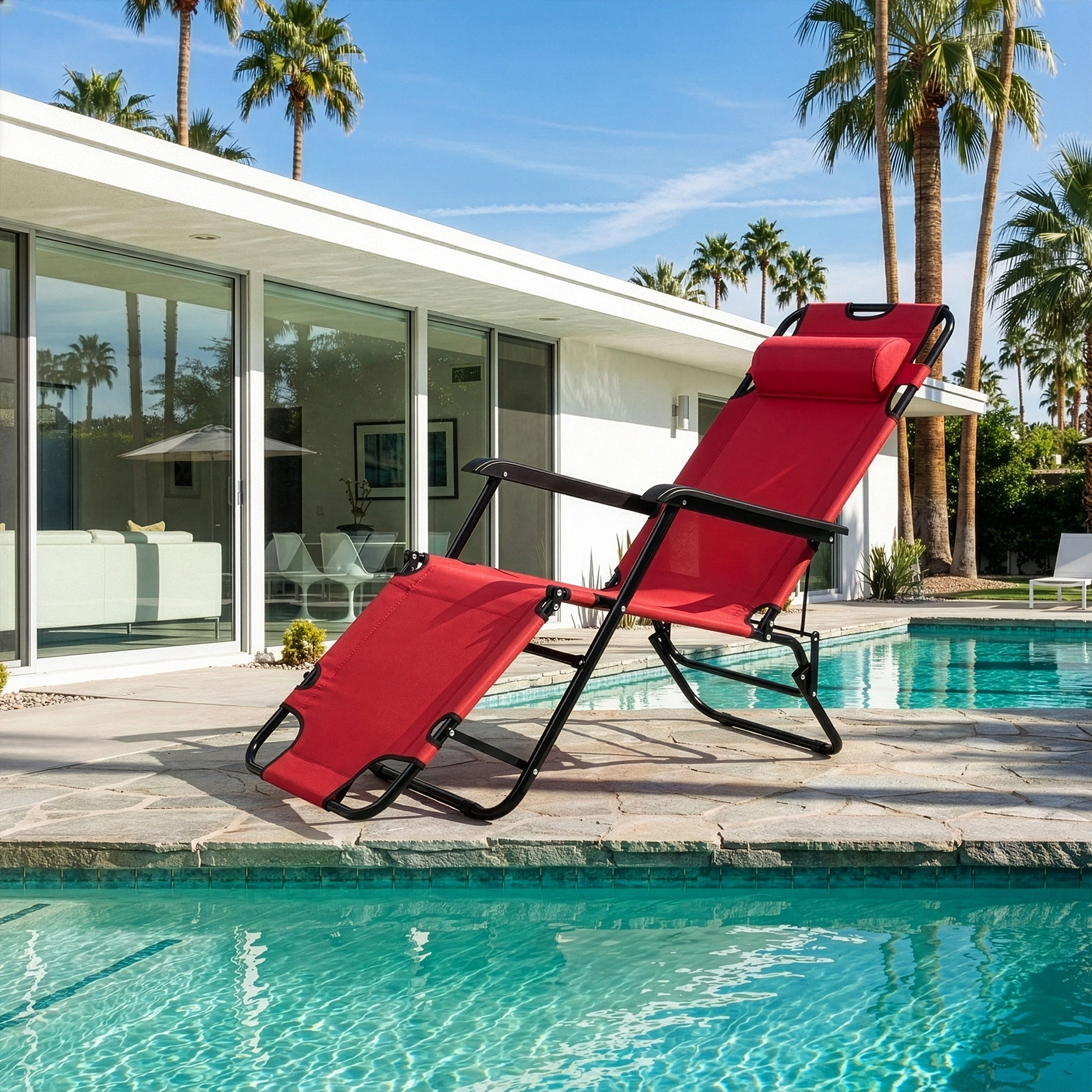 Portable Dual Purposes Extendable Folding Reclining Chair Red view 11