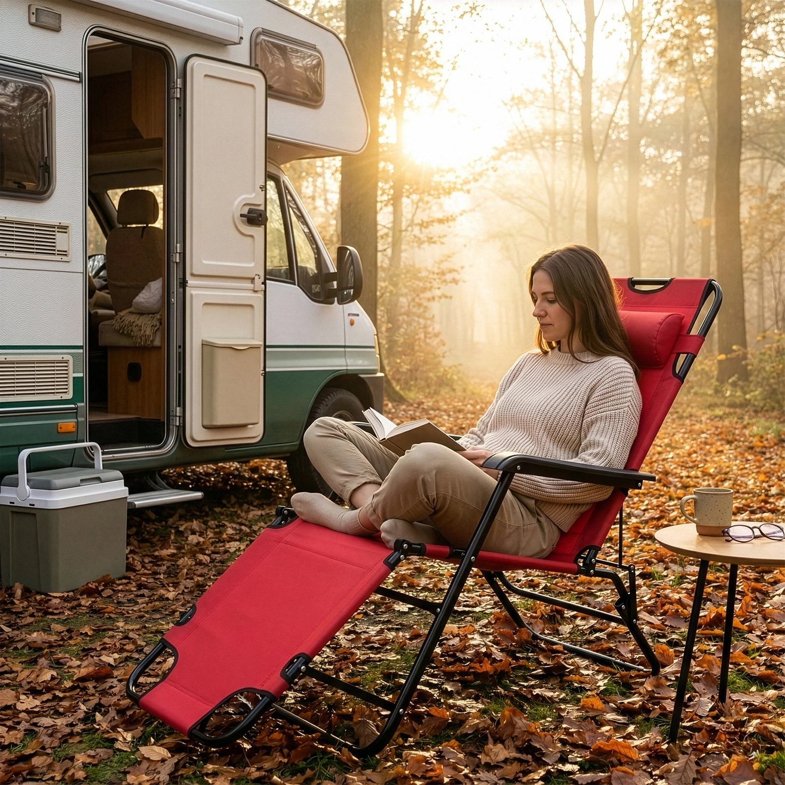 Portable Dual Purposes Extendable Folding Reclining Chair Red view 13