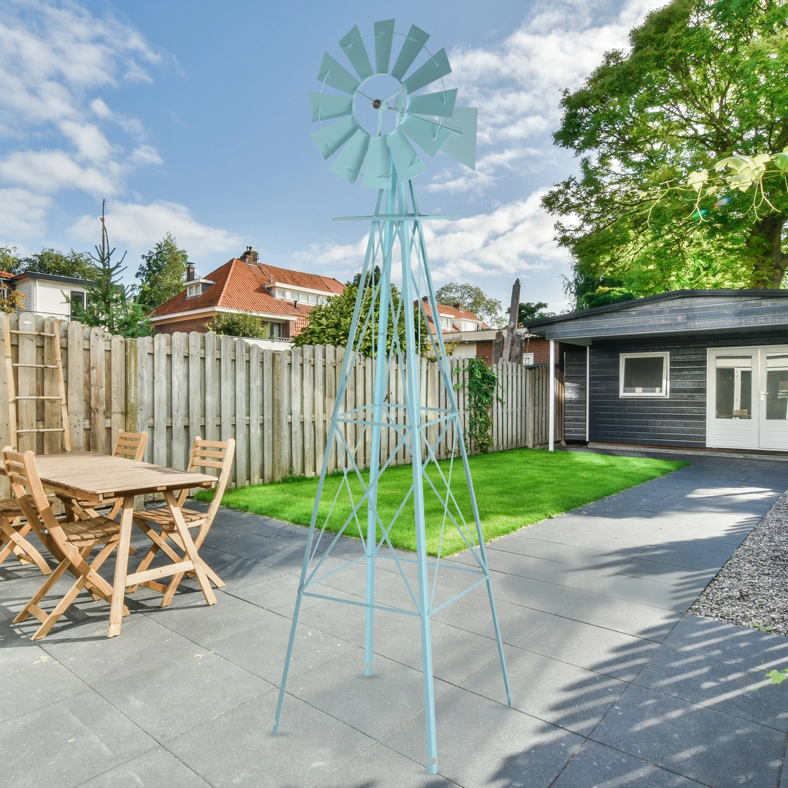 8FT Weather Resistant Yard Garden Windmill Blue view 27