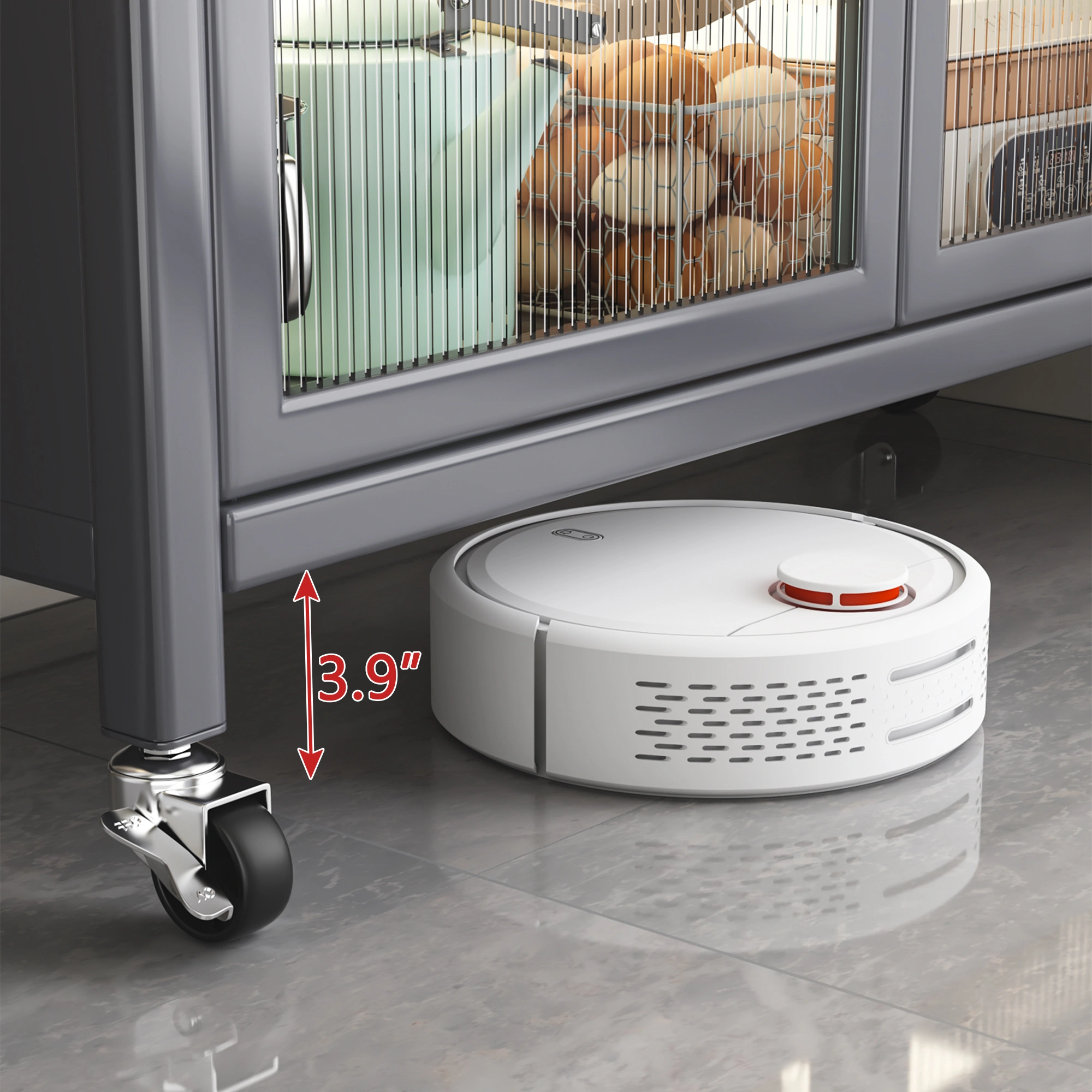 Open-door kitchen shelving Floor-to-ceiling multilevel household microwave storage cabinet bowls side cabinets cabinets Storage cabinets Grey color view 2