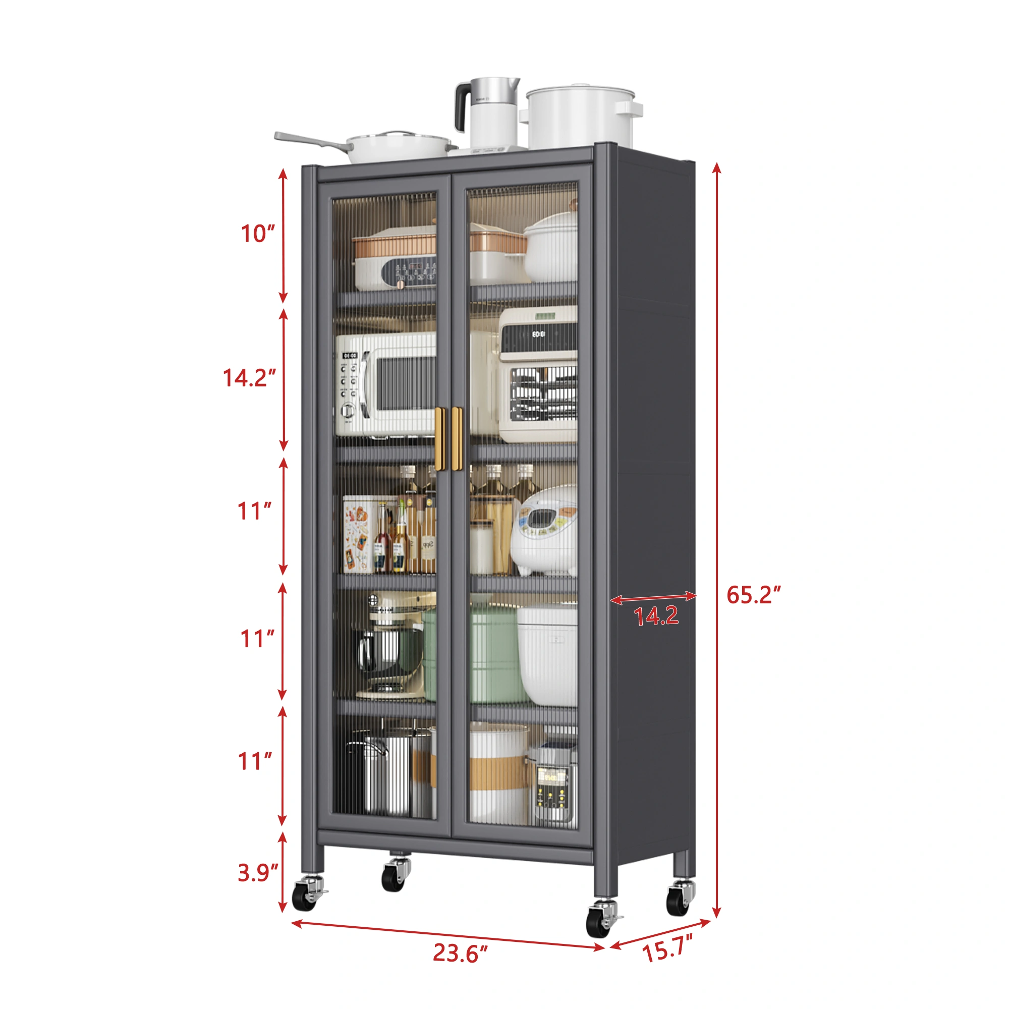 Open-door kitchen shelving Floor-to-ceiling multilevel household microwave storage cabinet bowls side cabinets cabinets Storage cabinets Grey color view 8