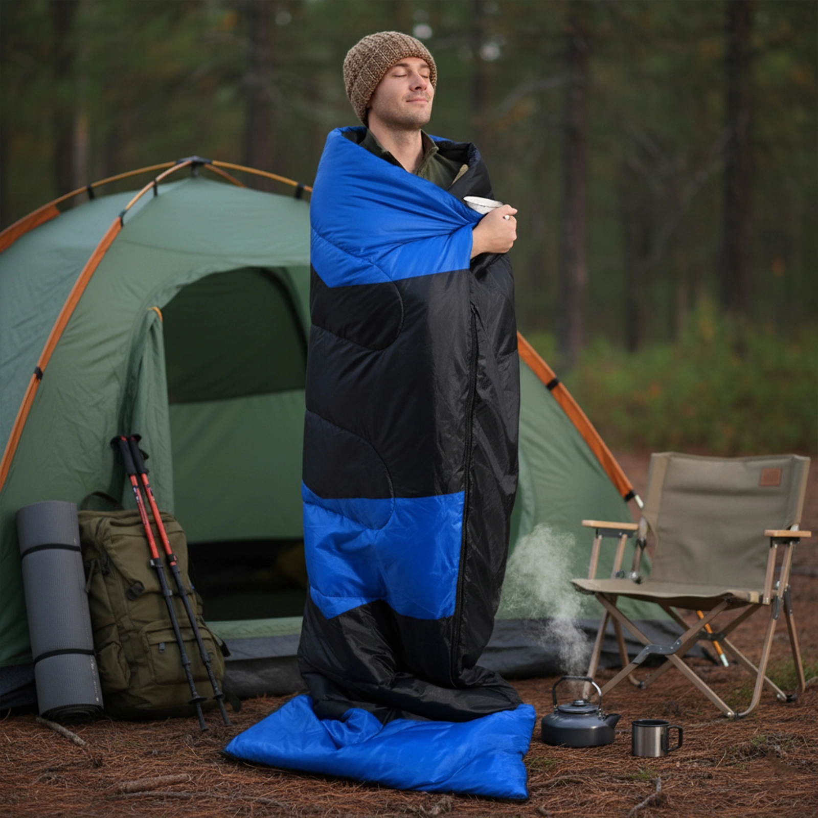 Lightweight Sleeping Bag for Backpacking, Hiking, Waterproof Compact Envelope Sleeping Bag for Cold & Warm Weather, Blue view 2
