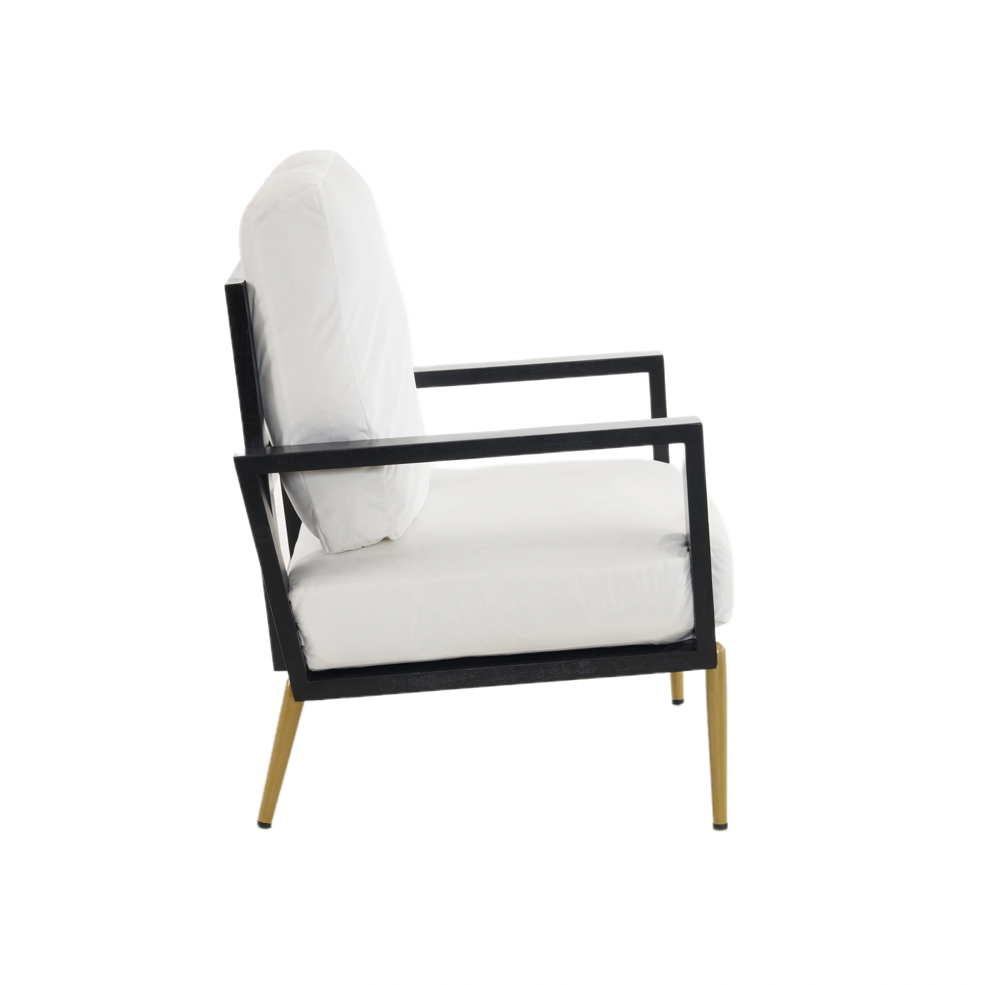 White Upholstered Armchair Modern Minimalist Low Back Accent Chair with Gold Metal Legs, Rubberwood Frame Wide Armrests Living Room Balcony view 11