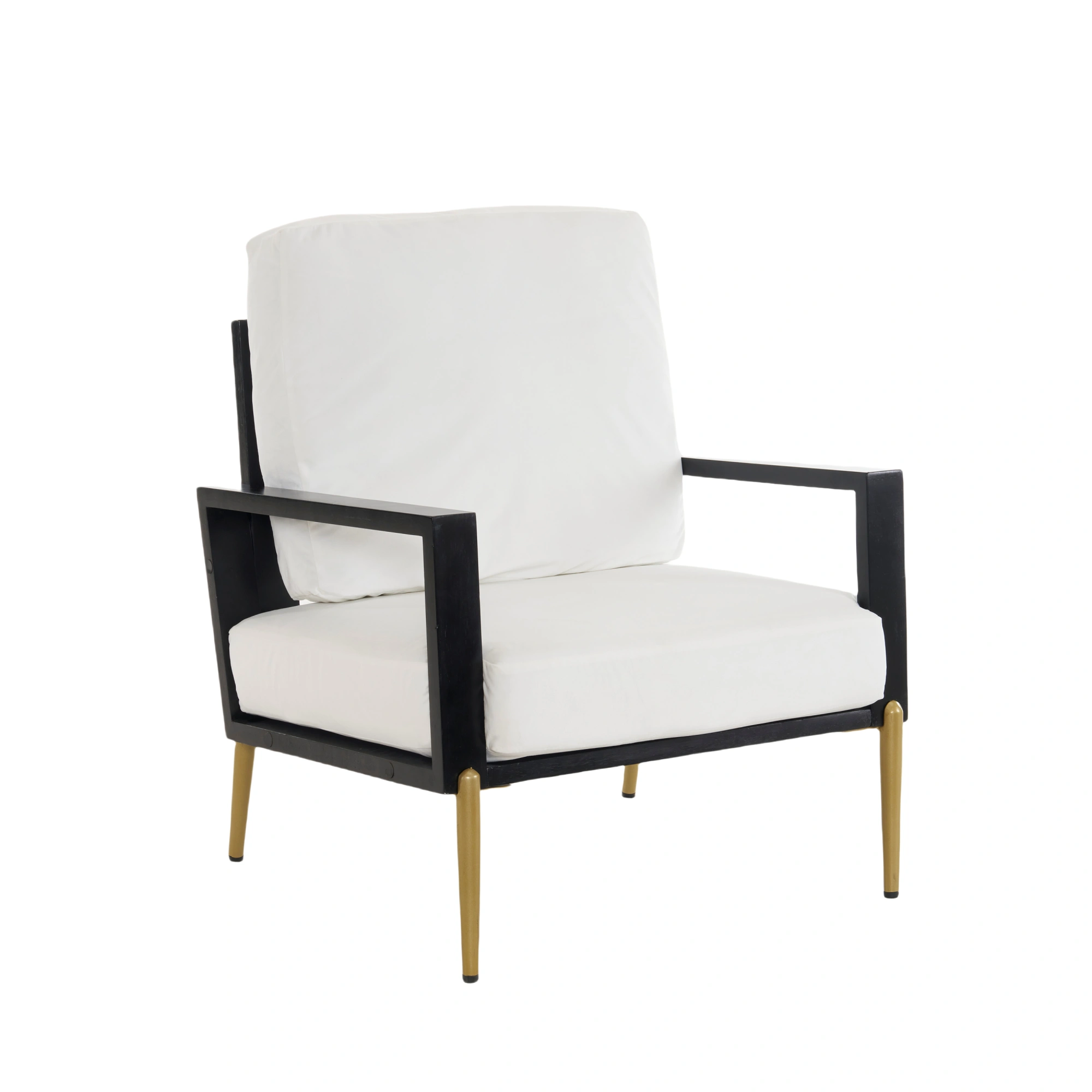 White Upholstered Armchair Modern Minimalist Low Back Accent Chair with Gold Metal Legs, Rubberwood Frame Wide Armrests Living Room Balcony view 14