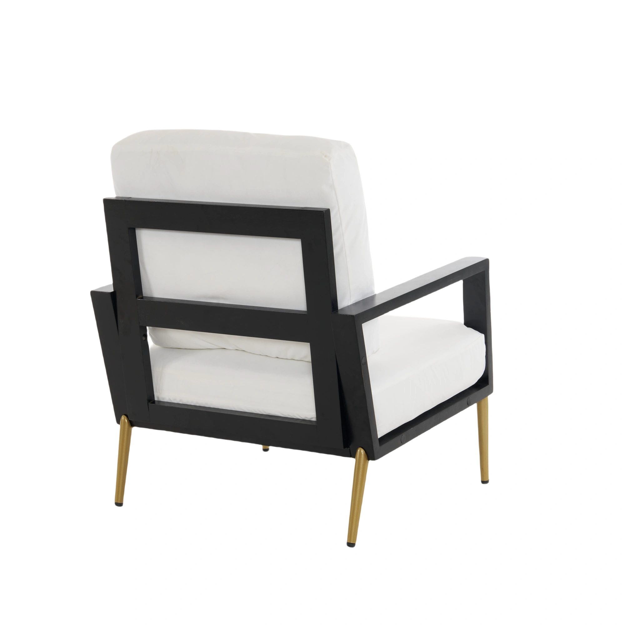 White Upholstered Armchair Modern Minimalist Low Back Accent Chair with Gold Metal Legs, Rubberwood Frame Wide Armrests Living Room Balcony view 19