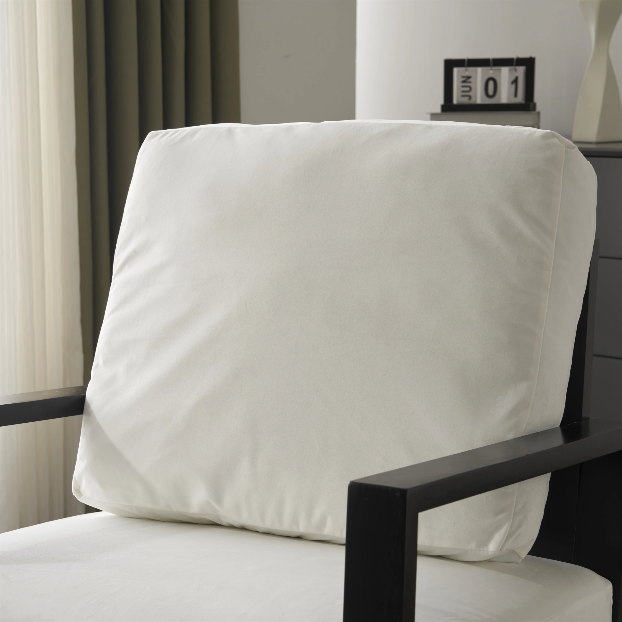 White Upholstered Armchair Modern Minimalist Low Back Accent Chair with Gold Metal Legs, Rubberwood Frame Wide Armrests Living Room Balcony view 26