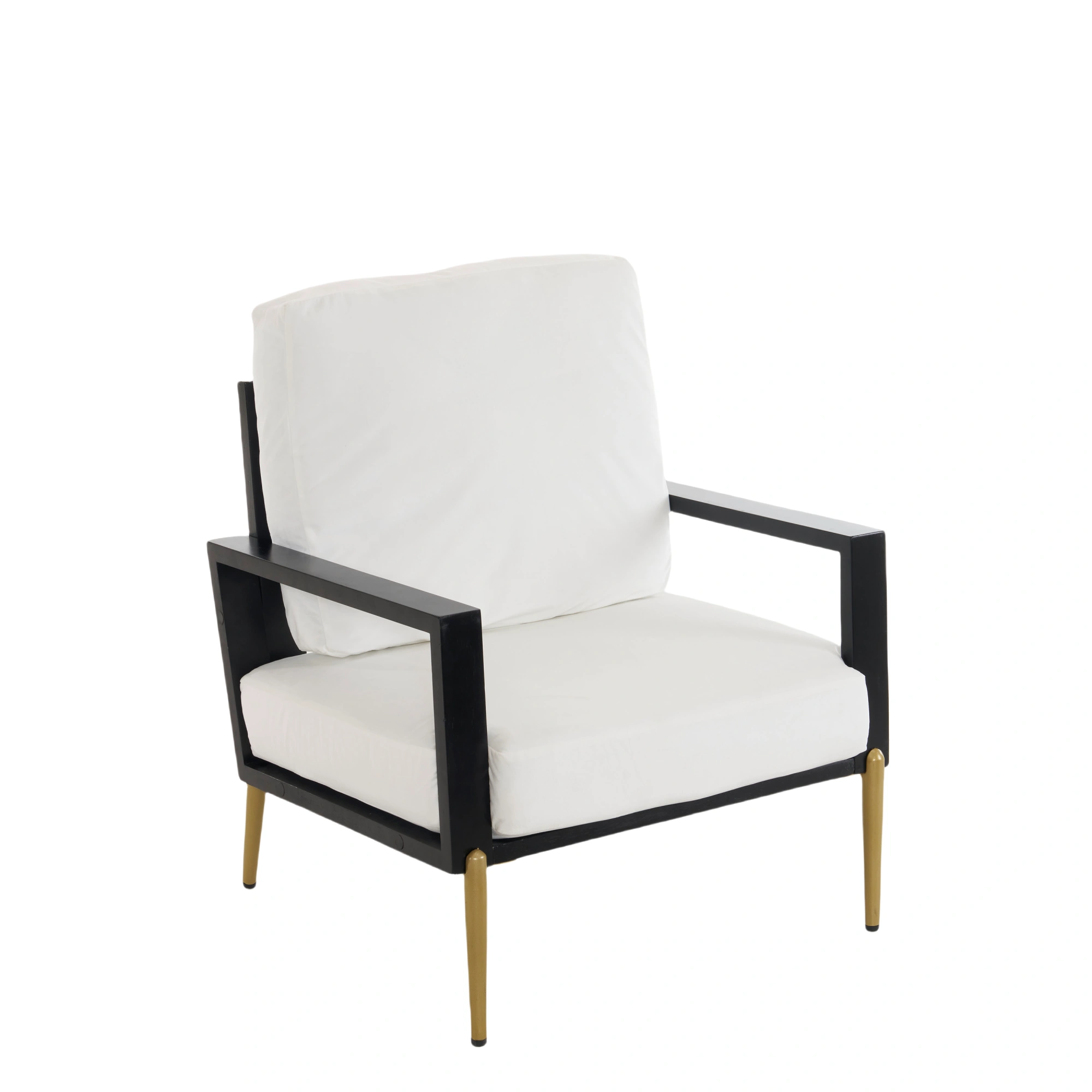 White Upholstered Armchair Modern Minimalist Low Back Accent Chair with Gold Metal Legs, Rubberwood Frame Wide Armrests Living Room Balcony view 7