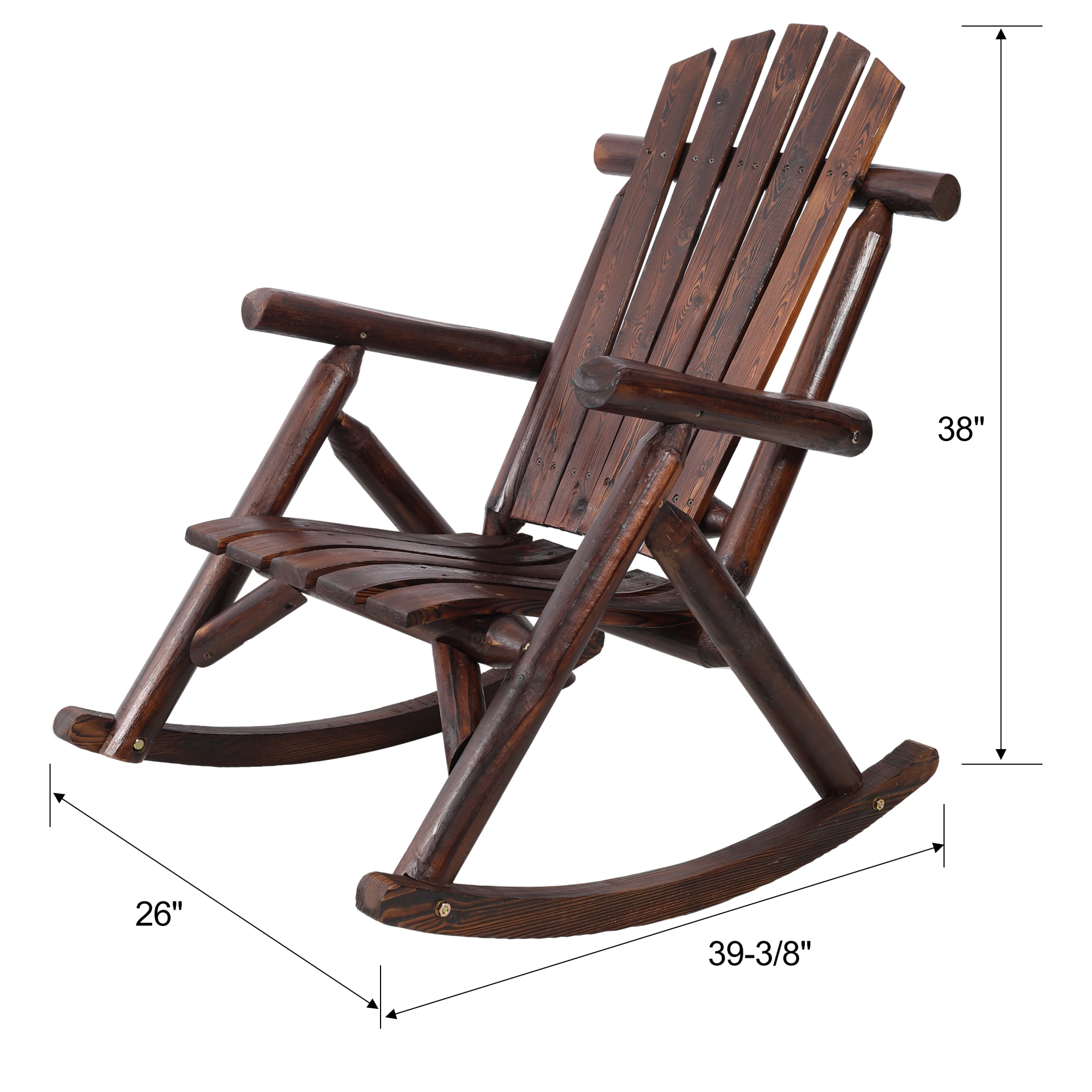 Solid Fir Wood Porch Rocker Chair - Outdoor Garden Patio Rocking Chair, Brown, Heavy Duty view 15