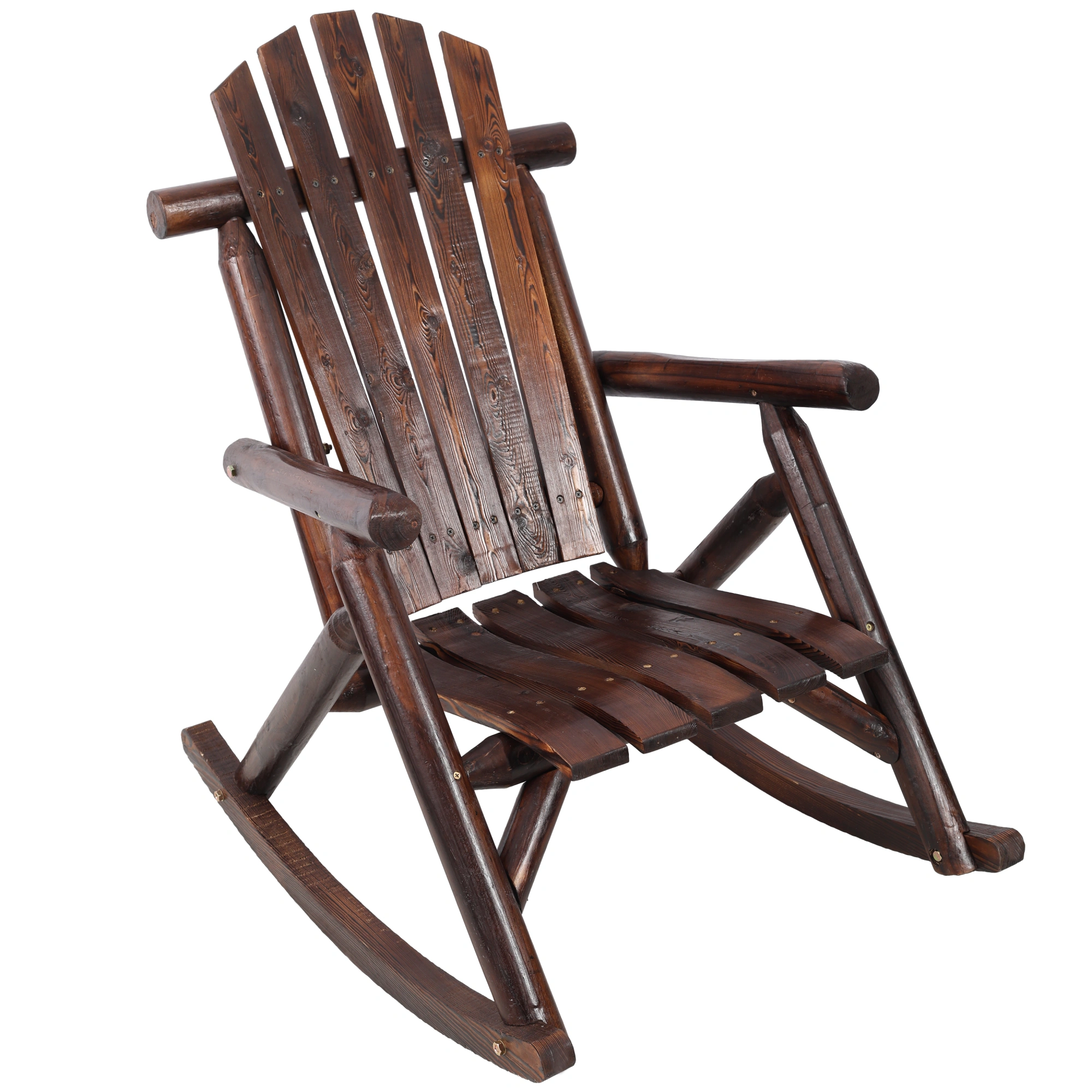 Solid Fir Wood Porch Rocker Chair - Outdoor Garden Patio Rocking Chair, Brown, Heavy Duty view 3