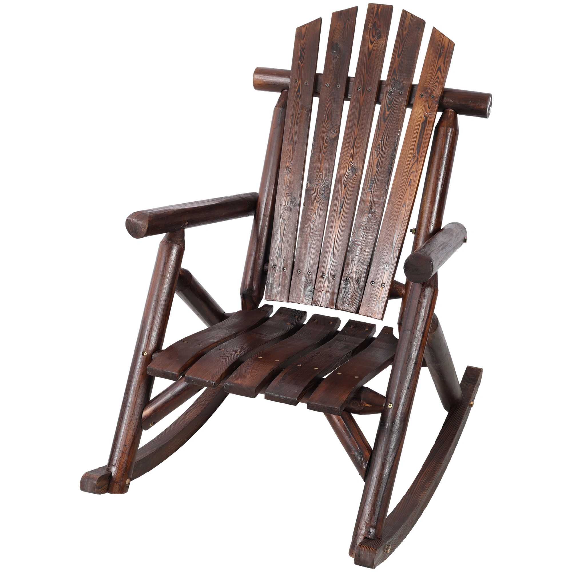 Solid Fir Wood Porch Rocker Chair - Outdoor Garden Patio Rocking Chair, Brown, Heavy Duty view 4