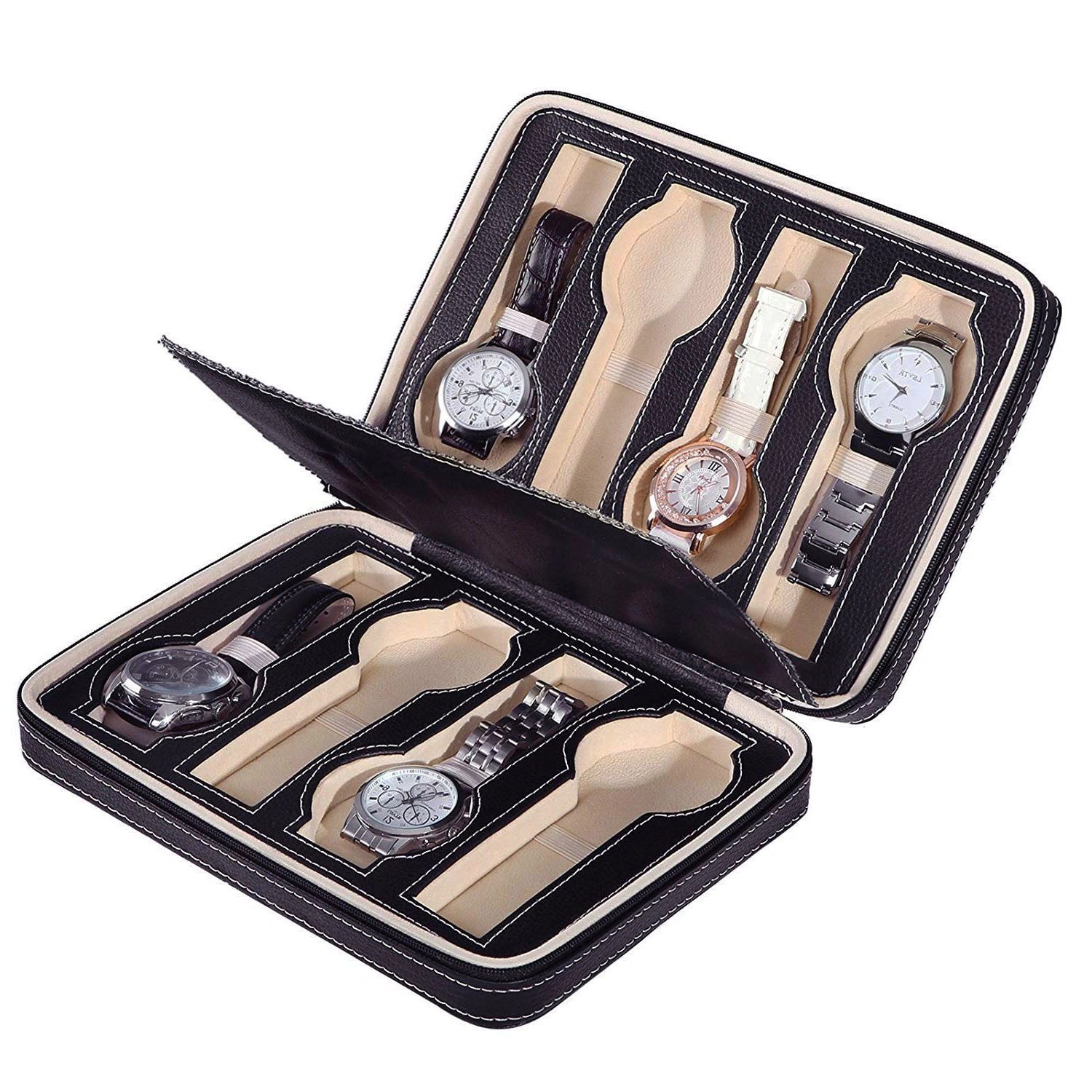 8-Slot Portable Watch Box Travel Case Organizer Storage Box - Black view 2