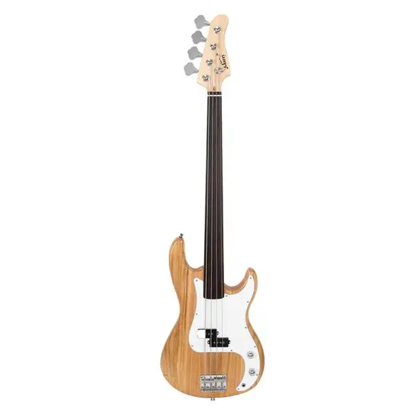 Fretless Electric Bass Guitar Full Size 4 String for experienced Bass Players Cord Wrench Tool Burlywood