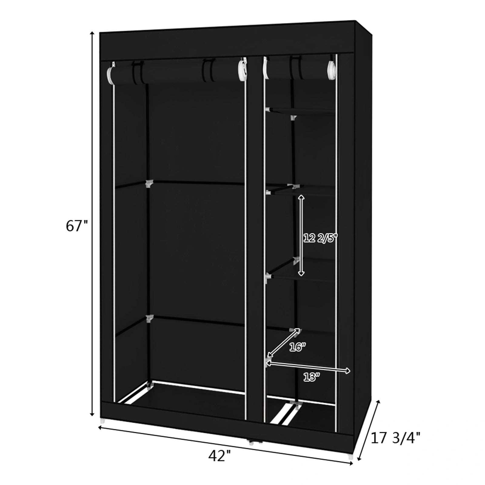 67" Portable Clothes Closet Wardrobe with Non-woven Fabric and Hanging Rod Quick and Easy to Assemble Black view 15