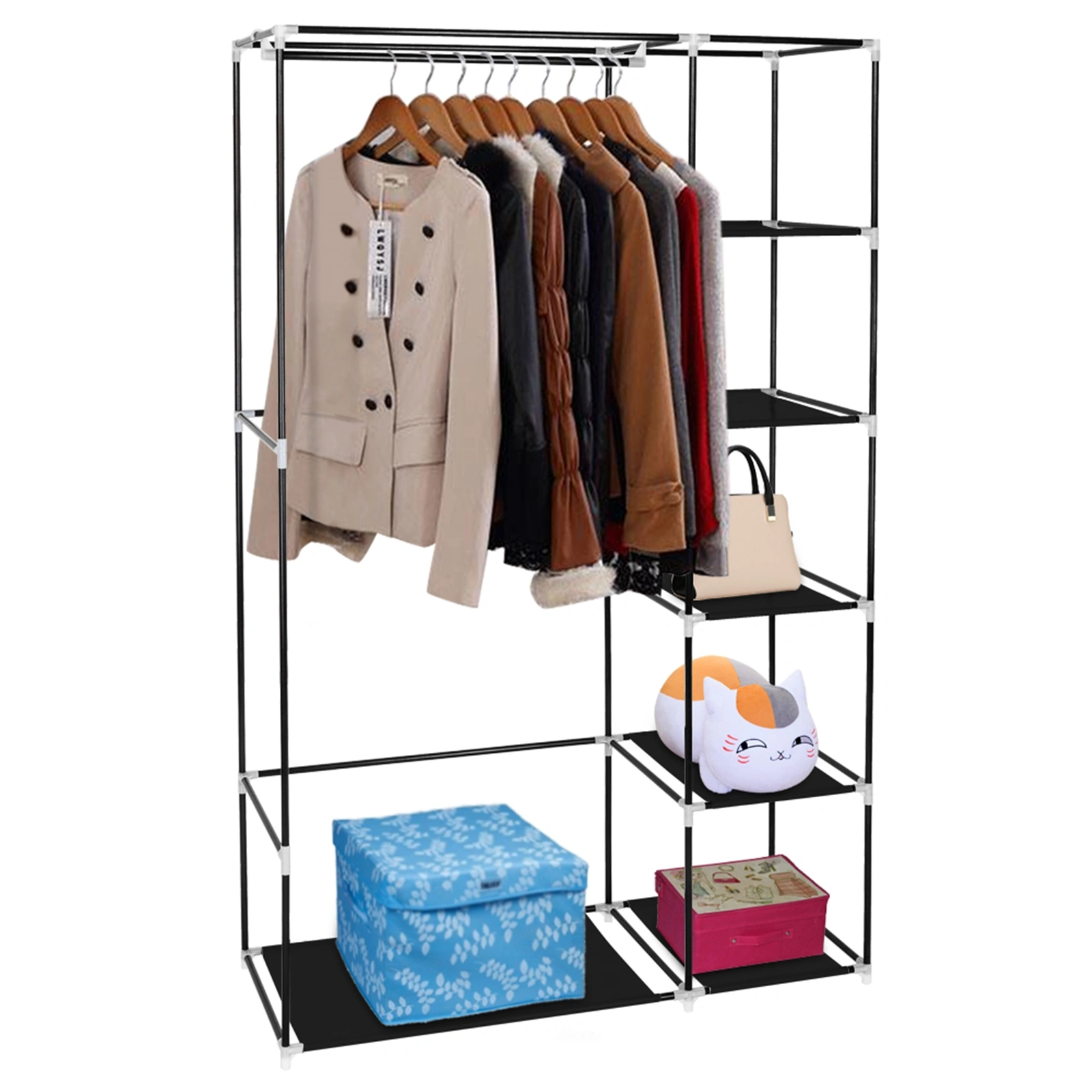 67" Portable Clothes Closet Wardrobe with Non-woven Fabric and Hanging Rod Quick and Easy to Assemble Black view 18