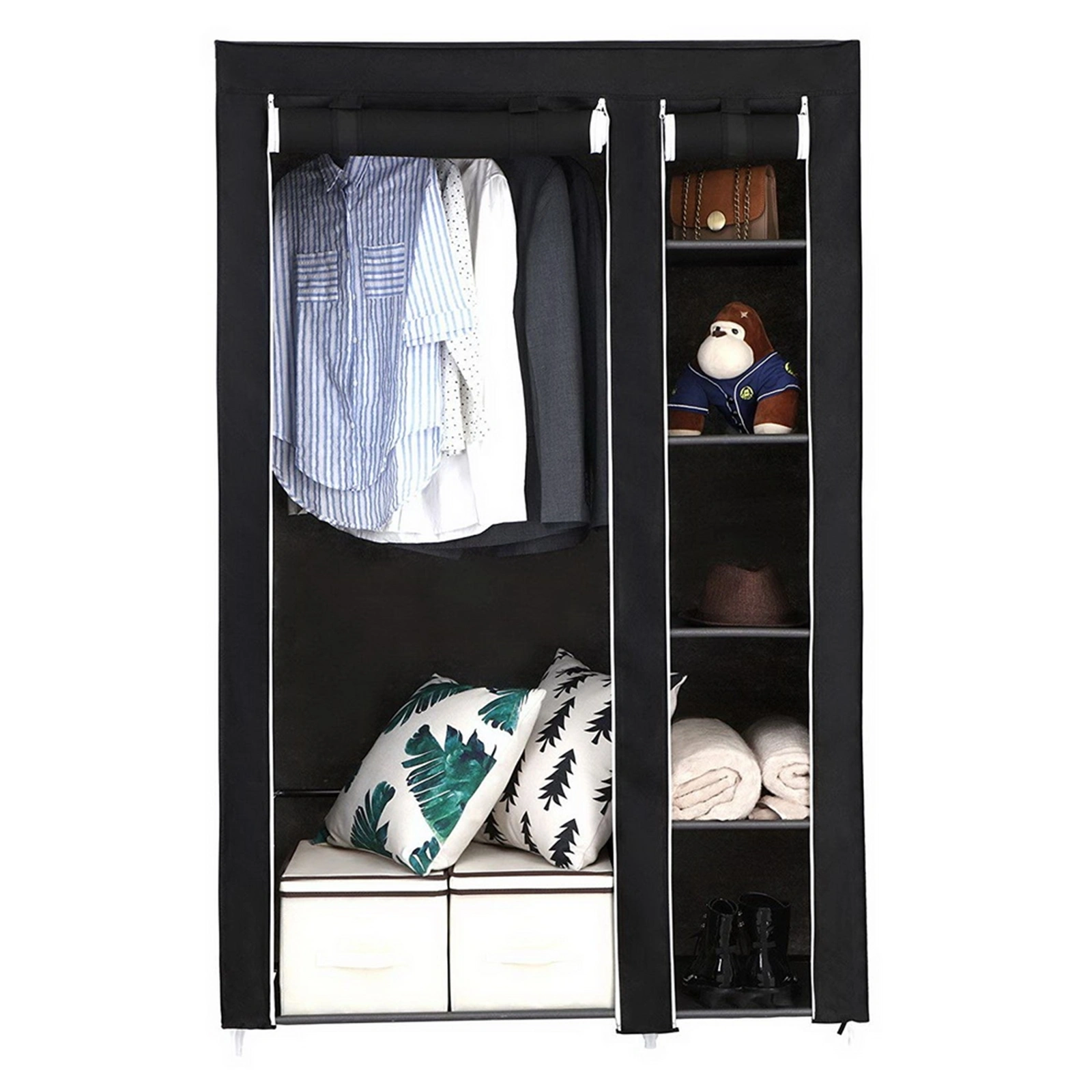 67" Portable Clothes Closet Wardrobe with Non-woven Fabric and Hanging Rod Quick and Easy to Assemble Black view 2