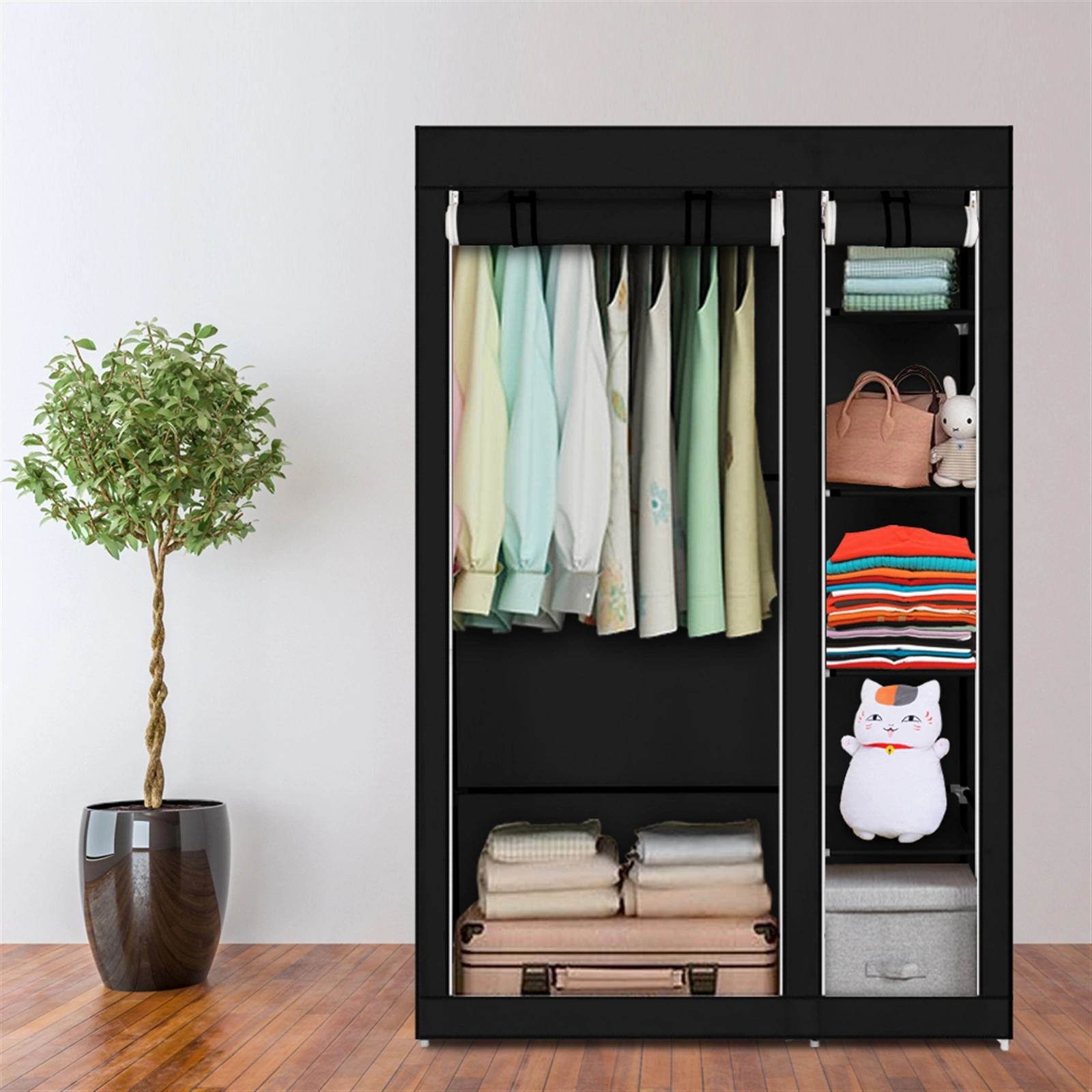 67" Portable Clothes Closet Wardrobe with Non-woven Fabric and Hanging Rod Quick and Easy to Assemble Black view 20